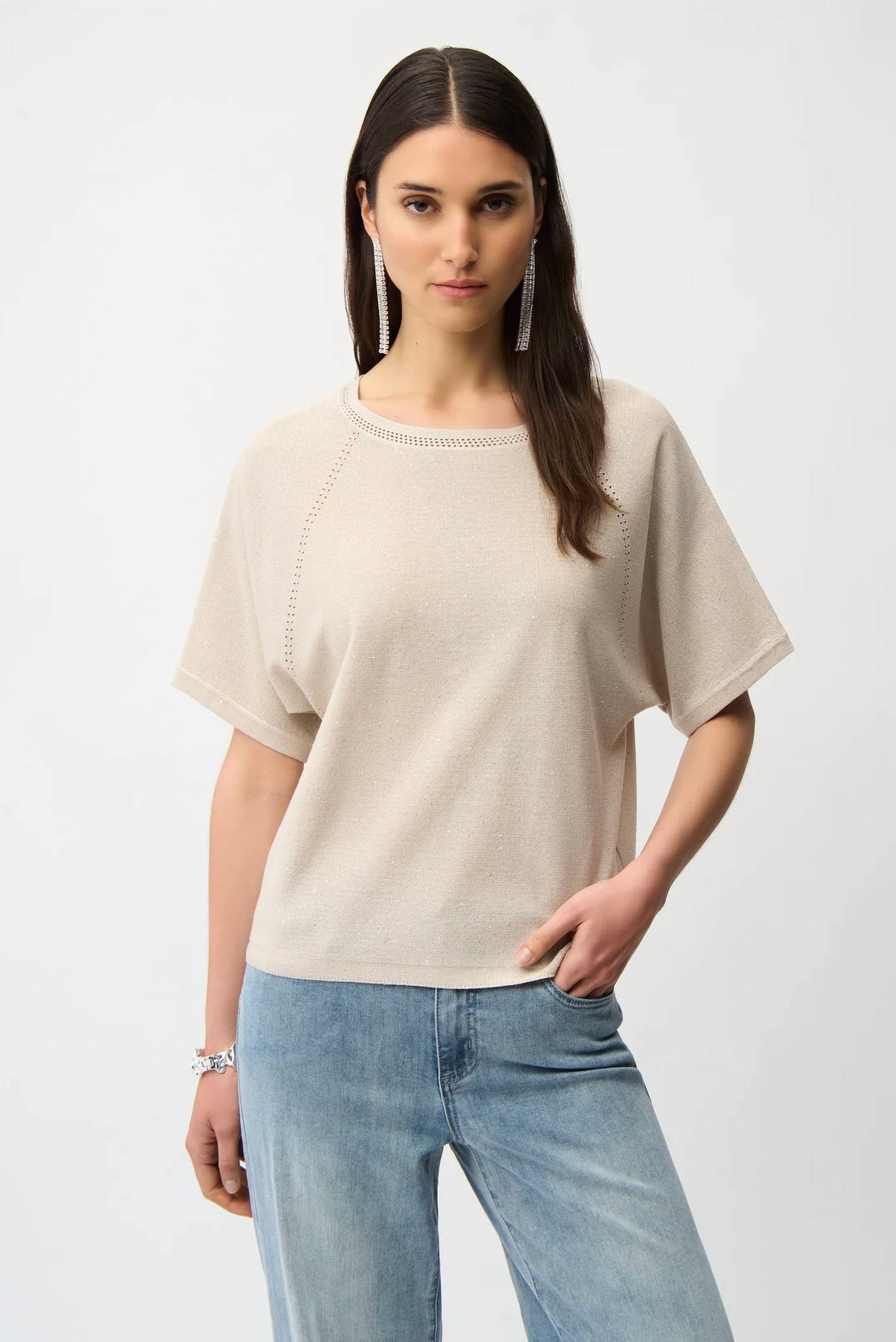 New Joseph Ribkoff Short Sleeve Knit Top In Moonstone